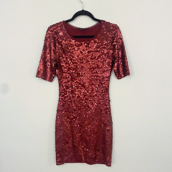 bcbg red sequin dress BCBGMAXAZRIA Strapless Evening Dress in Red